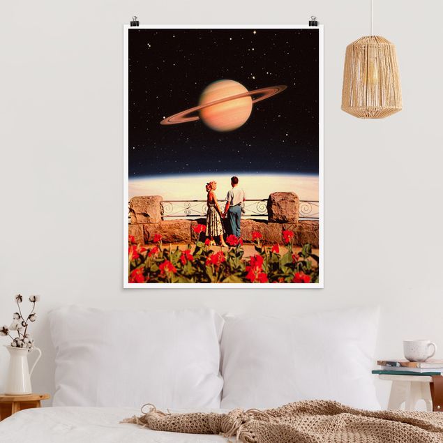 Posters blommor  Retro Collage - Love In Space