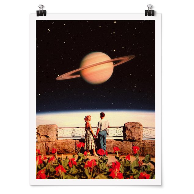 Tavlor svart Retro Collage - Love In Space