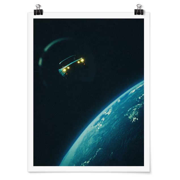 Tavlor svart Retro Collage - Road Trip Through Space