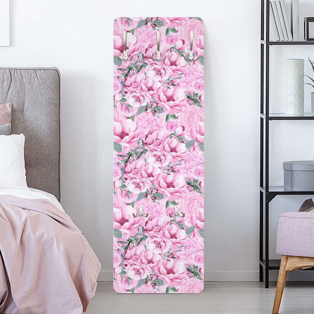 Klädhängare vägg mönster Pink Flower Dream Pastel Roses In Watercolour