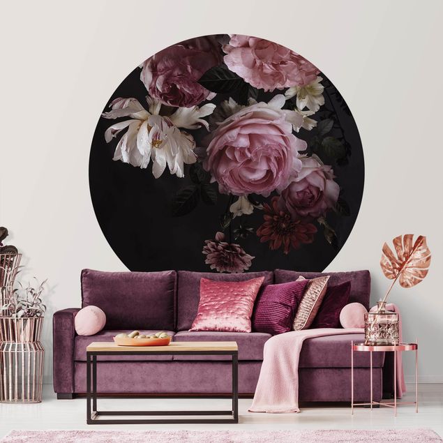 Kök dekoration Pink Flowers On Black Vintage