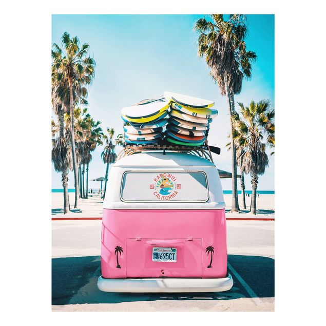 Glastavlor stränder Pink VW Bus With Surfboards