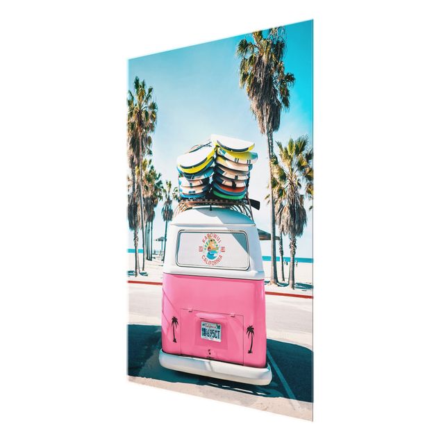 Tavlor natur Pink VW Bus With Surfboards