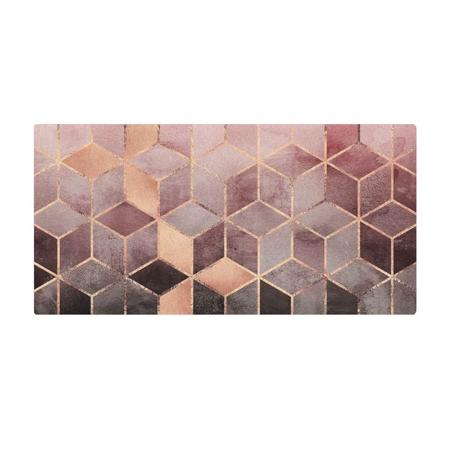 Kork-Teppich - Rosa Grau goldene Geometrie - Querformat 2:1
