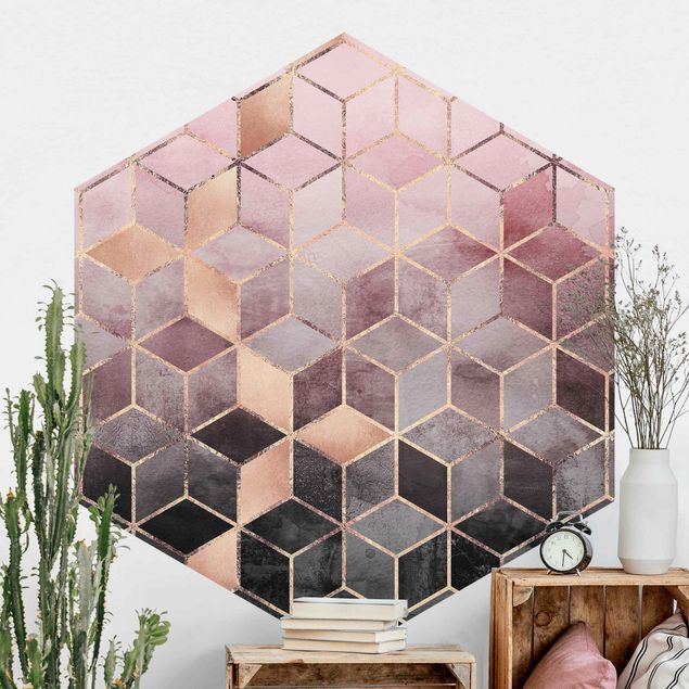 Tapeter geometrisk Pink Gray Golden Geometry