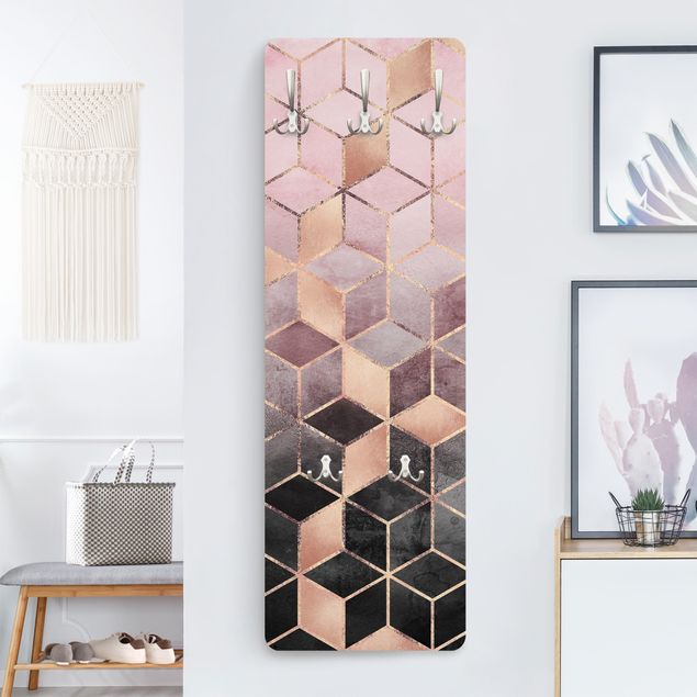Klädhängare vägg mönster Pink Gray Golden Geometry