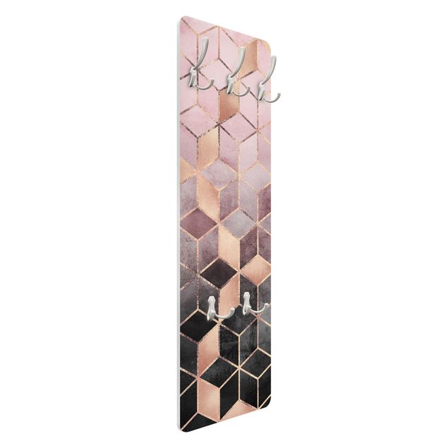 Klädhängare vägg träpanel - Pink Gray Golden Geometry