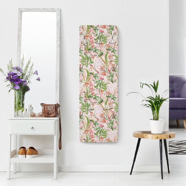 Klädhängare vägg mönster Pink Cockatoos With Flowers