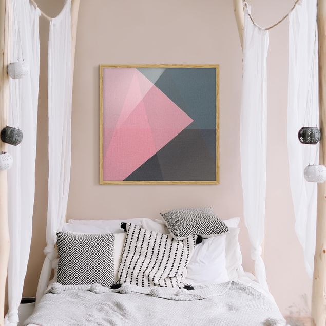 Tavlor med ram abstrakt Pink Transparency Geometry
