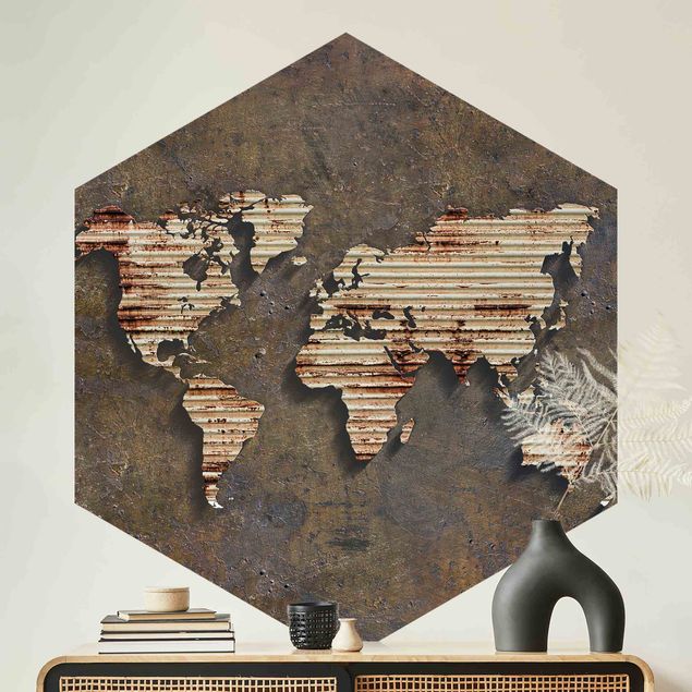 Tapeter industriell Rust World Map