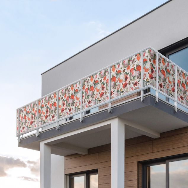 Insynsskydd för balkong väderbeständigt Red Flowers With Butterflies