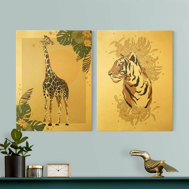 Tavlor tigrar Safari Animals - Giraffe And Tiger