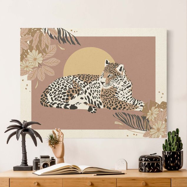 Canvastavlor blommor  Safari Animals - Leopard At Sunset