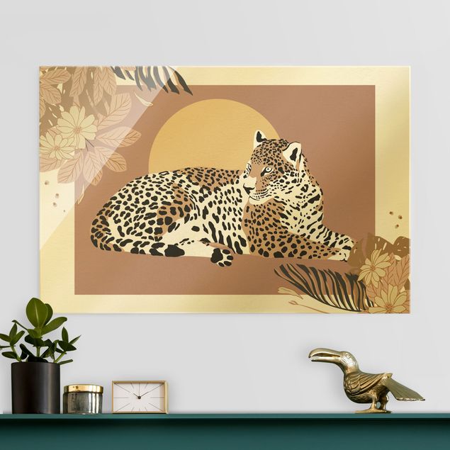 Glastavlor solnedgångar Safari Animals - Leopard At Sunset