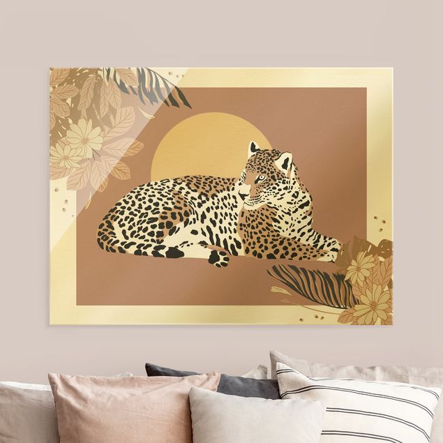 Glastavlor blommor  Safari Animals - Leopard At Sunset