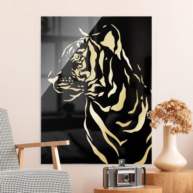 Glastavlor svart och vitt Safari Animals - Portrait Tiger Black