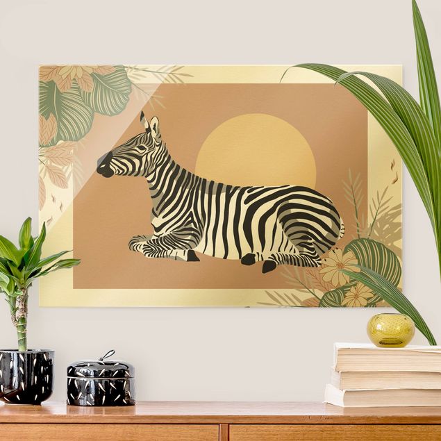 Glastavlor solnedgångar Safari Animals - Zebra At Sunset
