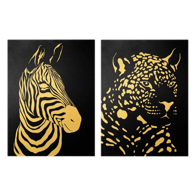 Canvastavlor blommor  Safari Animals - Zebra and Leopard Black