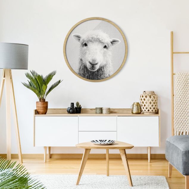 Runde Bilder mit Rahmen Sheep Steffi Black And White