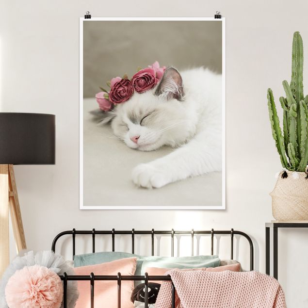 Inredning av barnrum Sleeping Cat with Roses