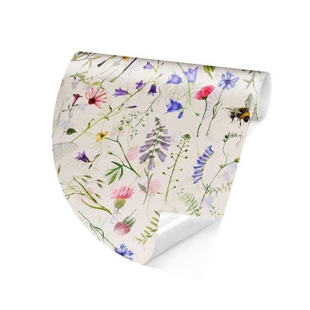 Tapeter modernt Butterflies With Flowers On Cream Colour
