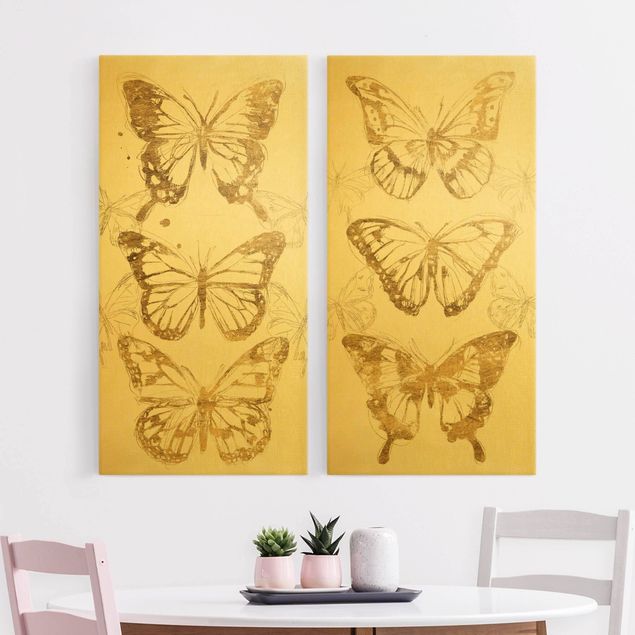 Canvastavlor schemtterlings Compositions Of Butterflies Gold