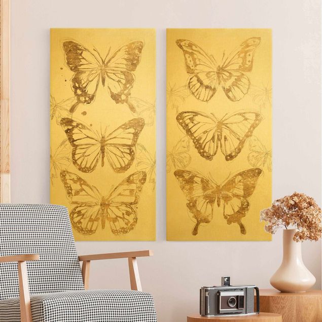 Tavlor modernt Compositions Of Butterflies Gold