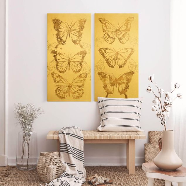 Tavlor fjärilar Compositions Of Butterflies Gold