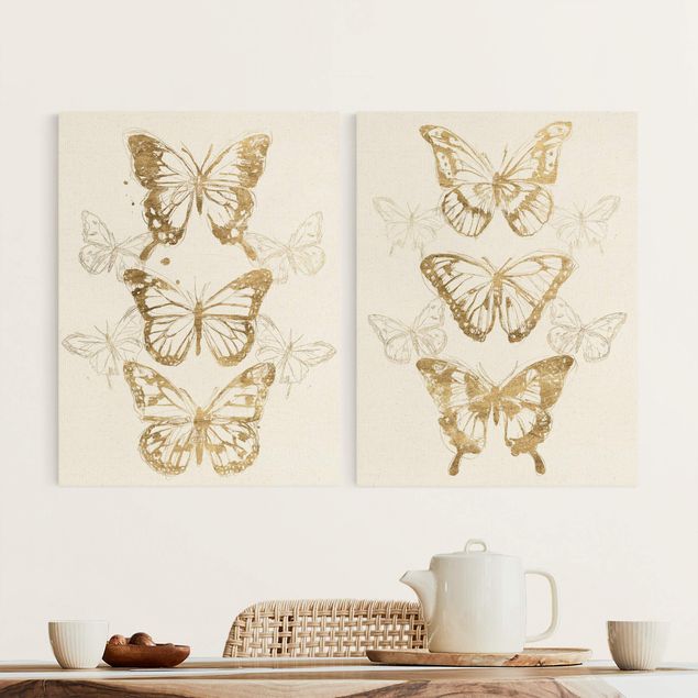 Canvastavlor schemtterlings Compositions Of Butterflies Gold