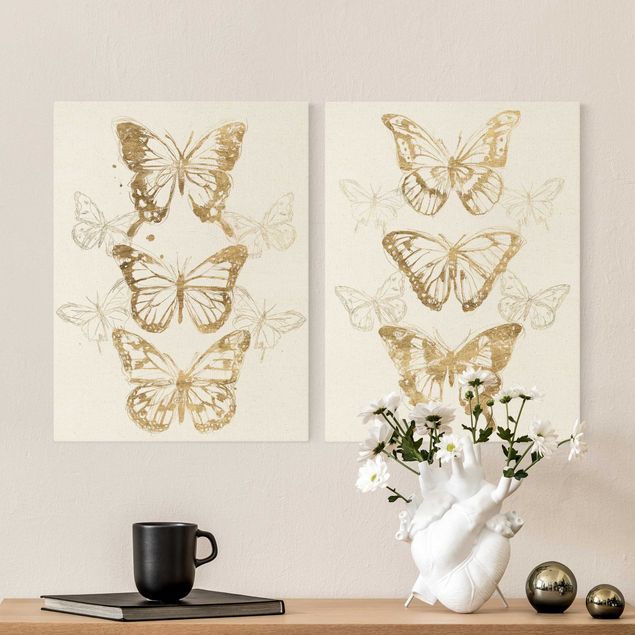 Tavlor modernt Compositions Of Butterflies Gold