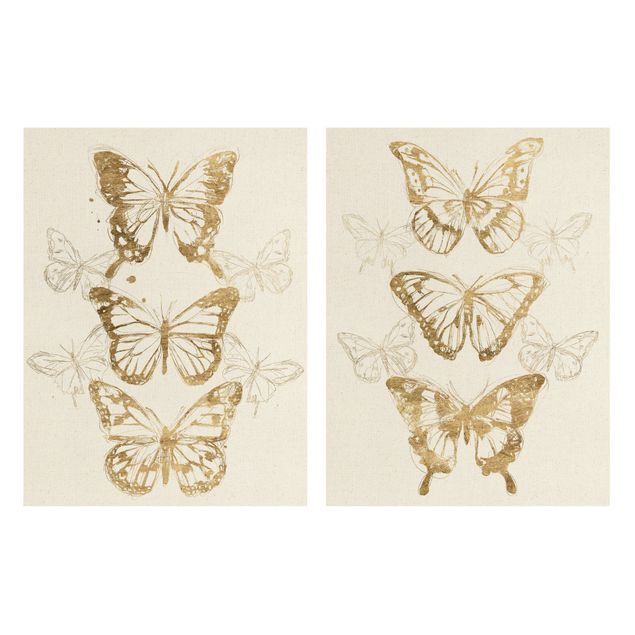 Tavlor djur Compositions Of Butterflies Gold