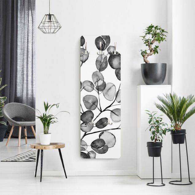 Klädhängare vägg svart och vitt Black And White Eucalyptus Twig Watercolour