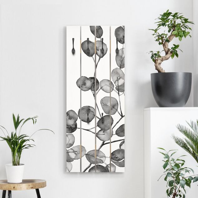 Klädhängare vägg blommor  Black And White Eucalyptus Twig Watercolour