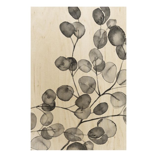 Trätavlor blommor  Black And White Eucalyptus Twig Watercolour