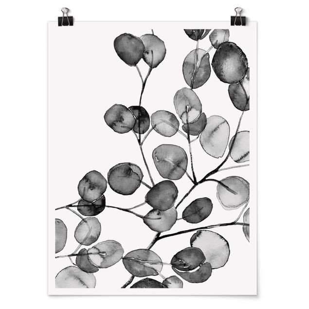 Tavlor blommor Black And White Eucalyptus Twig Watercolour