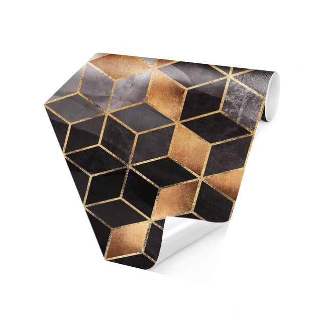 Hexagonala tapeter Black And White Golden Geometry
