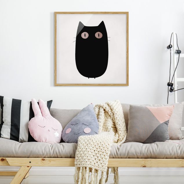 Tavlor med ram svart och vitt Black Cat Illustration
