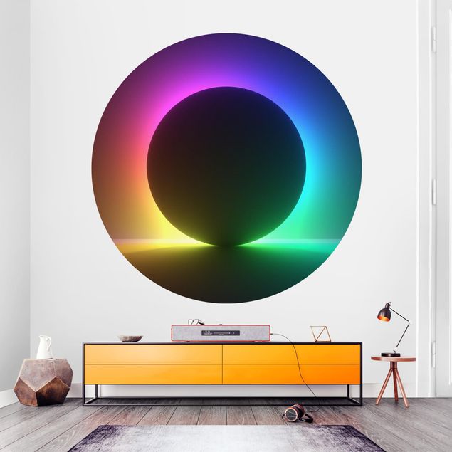 Tapeter Black Circle With Neon Light