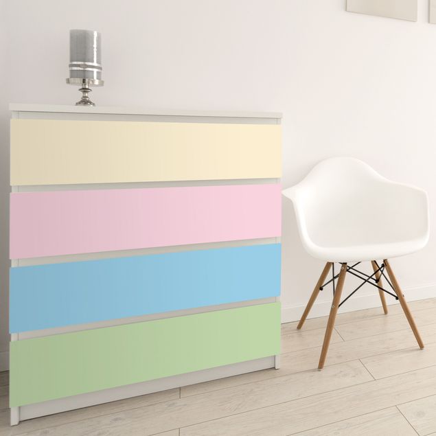 Möbelfolier skåp Set of 4 Stripes Pastel colours - Cream Rose Pastel Blue Mint
