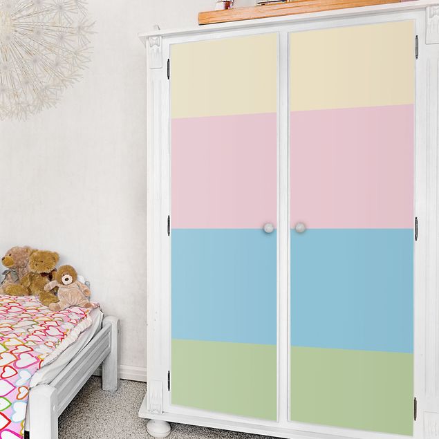 Möbelfolier sidobord Set of 4 Stripes Pastel colours - Cream Rose Pastel Blue Mint