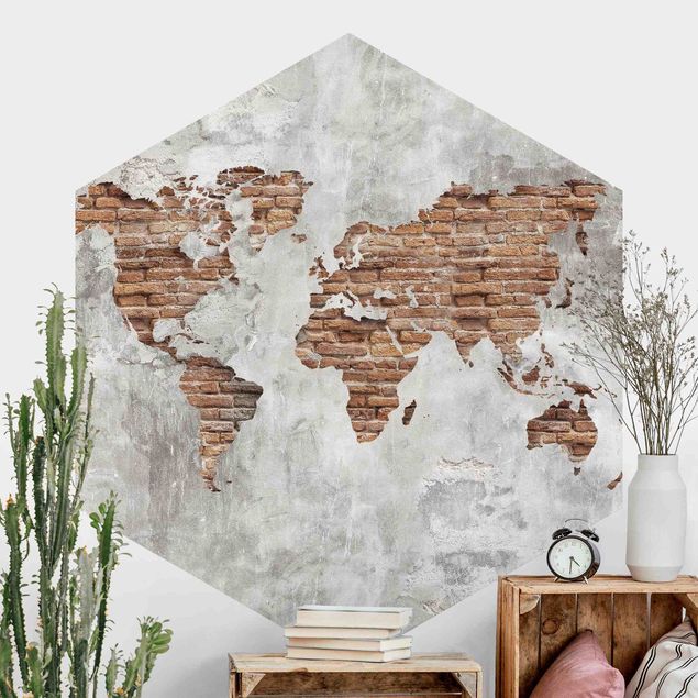 Kök dekoration Shabby Concrete Brick World Map