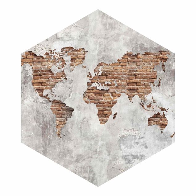 Fototapeter röd Shabby Concrete Brick World Map