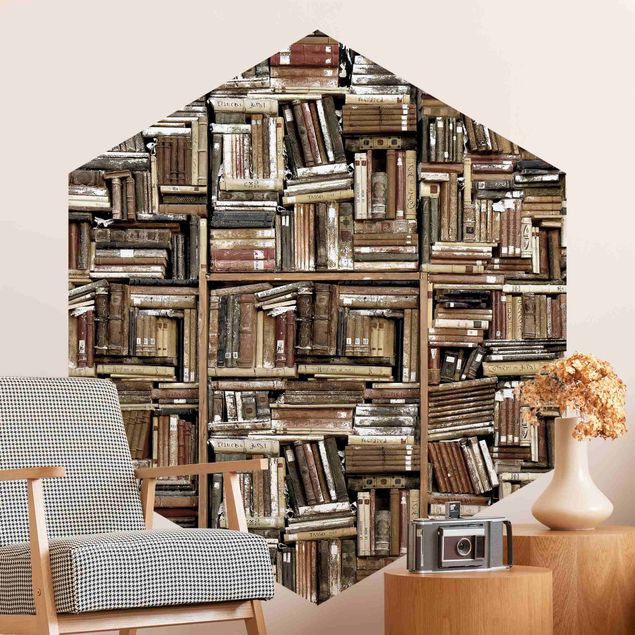 Fototapeter 3D Shabby Wall  Of Books