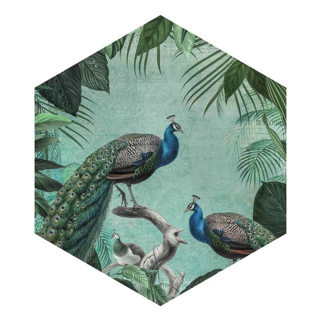 Fototapeter turkos Shabby Chic Collage - Noble Peacock