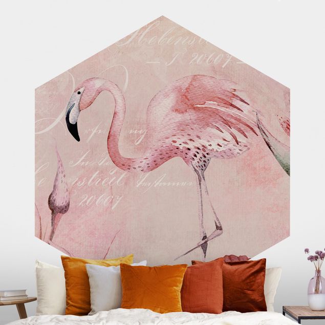 Fototapeter flamingo Shabby Chic Collage - Flamingo