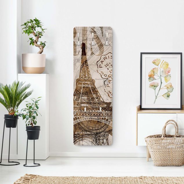 Klädhängare vägg lantlig Shabby Chic Collage - Paris