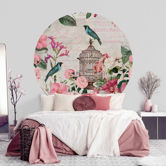 Kök dekoration Shabby Chic Collage - Pink Flowers And Blue Birds
