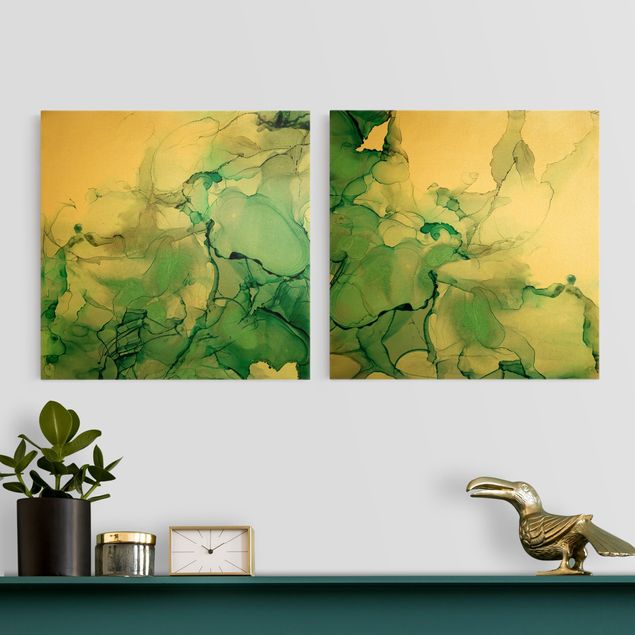 Canvastavlor abstrakt Emerald Green Storm Set