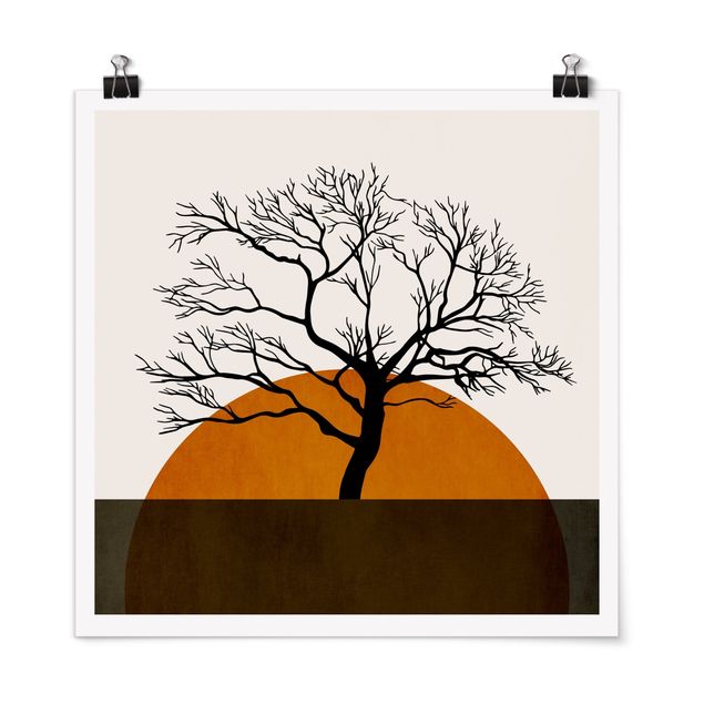 Posters landskap Sun With Tree
