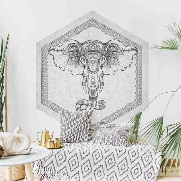 Hexagonala tapeter Spiritual Elephant In Concrete Look